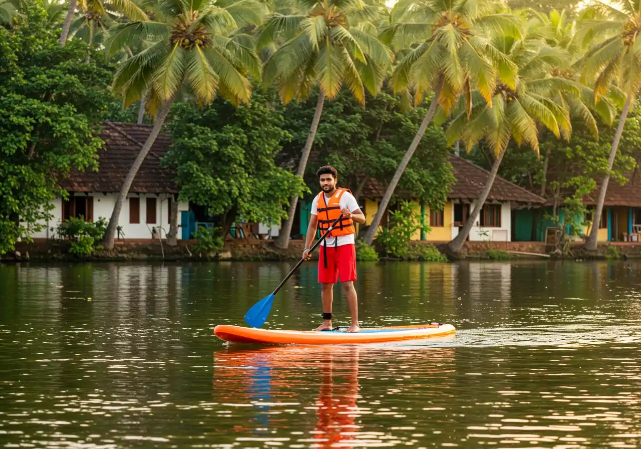 Stand-up paddleboarding on calm water